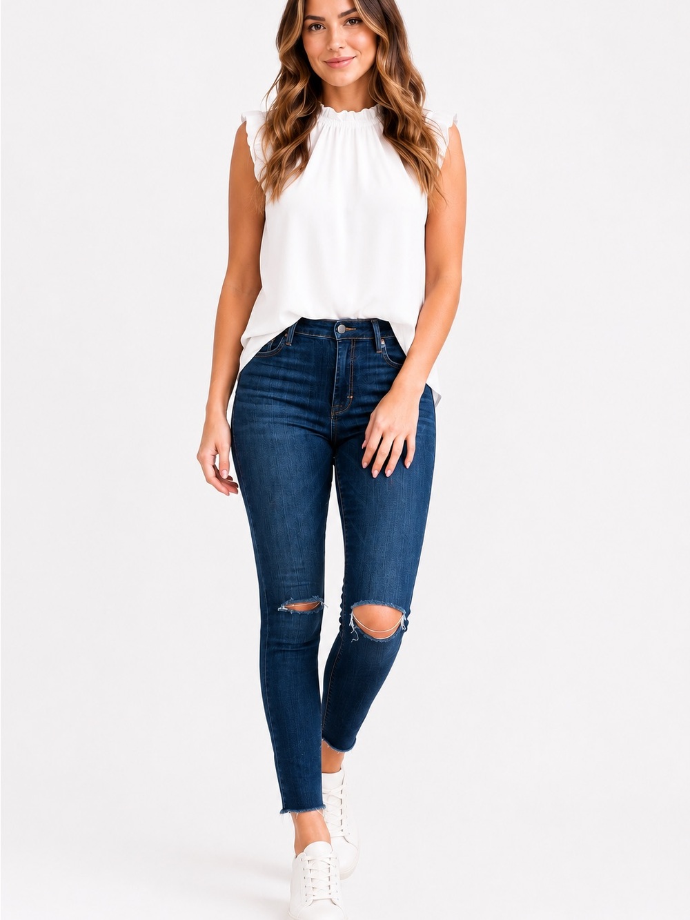 Hidden High Rise Taylor Distressed Skinny Jeans Crop Womens 27 Dark Wash Raw Hem